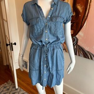 Lightweight Jean Shirt Dress with drawstring